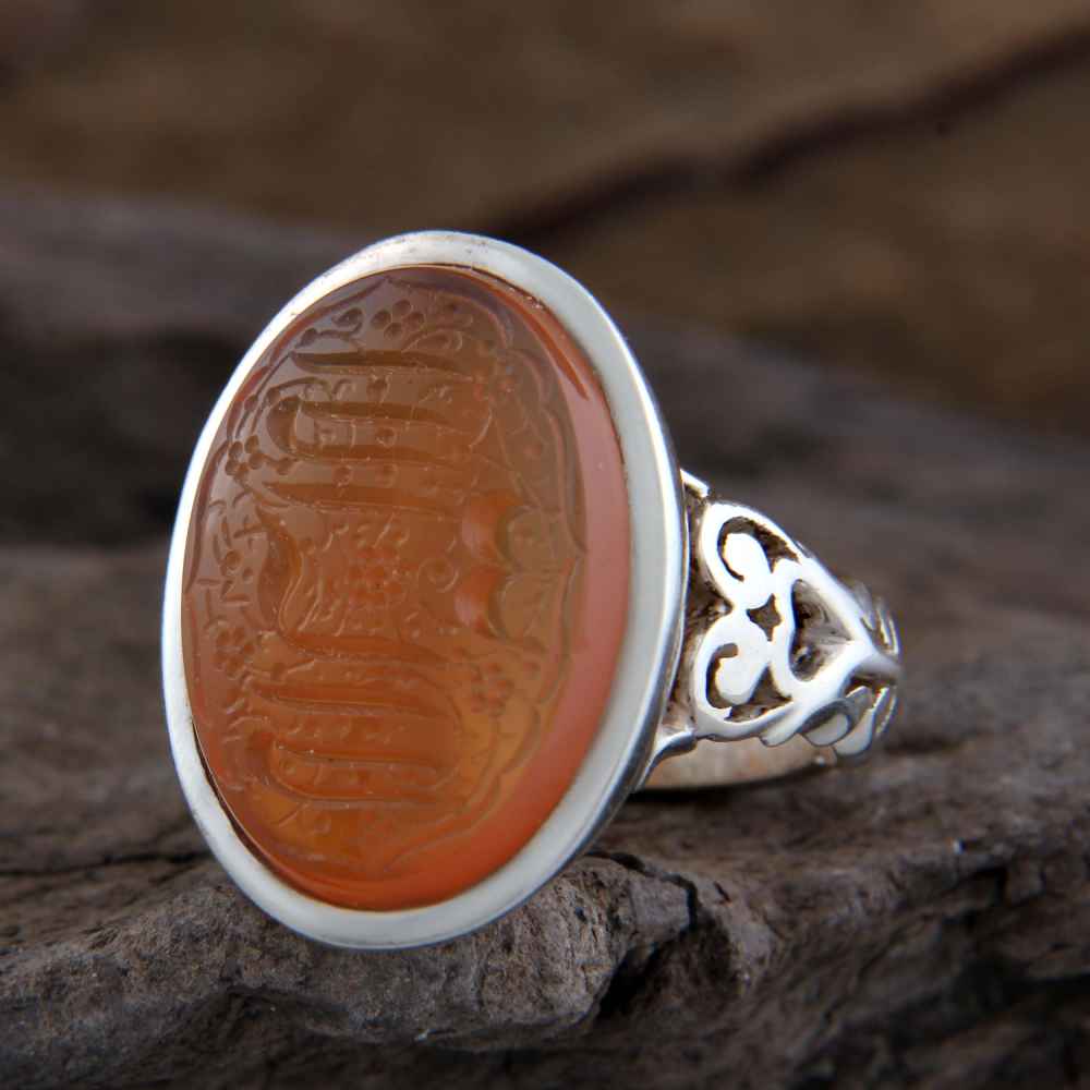 Jemenitische Aqeeq Zilveren Ring voor Mannen – La Elah Ela Allah