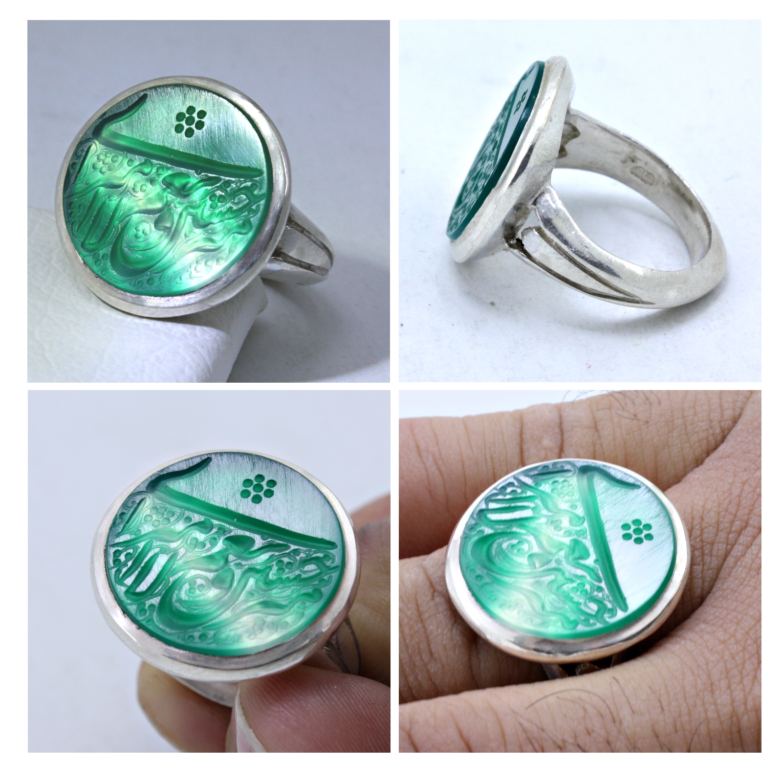 Jemenitische Aqeeq Zilveren Ring voor Mannen – Groen