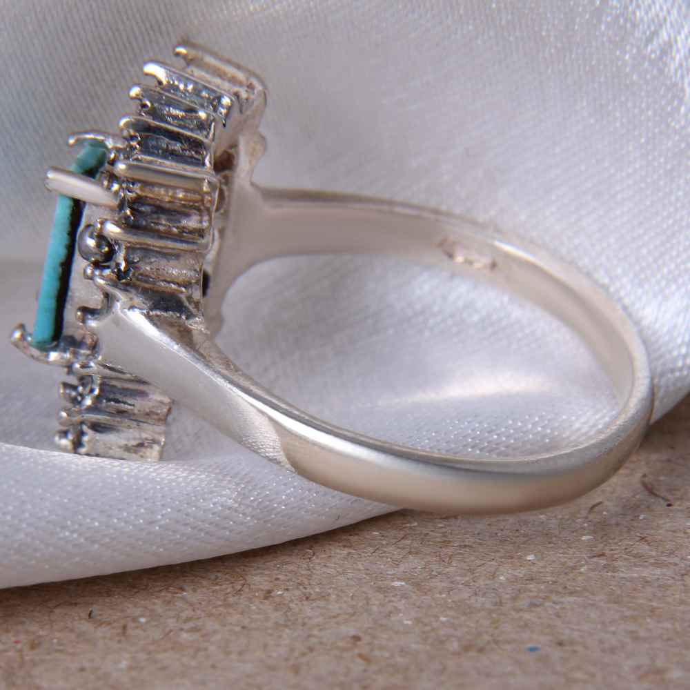 Handgemaakte Perzische Zilveren Ring met Neyshabur Turkoois Nivan