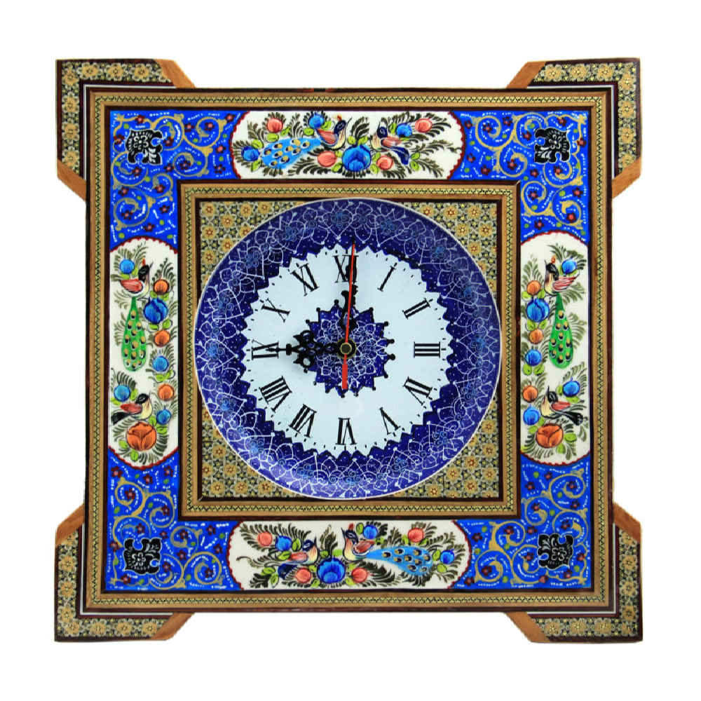 Handgemaakte Perzische Houten Wandklok – Khatam Marqueterie, Anisa