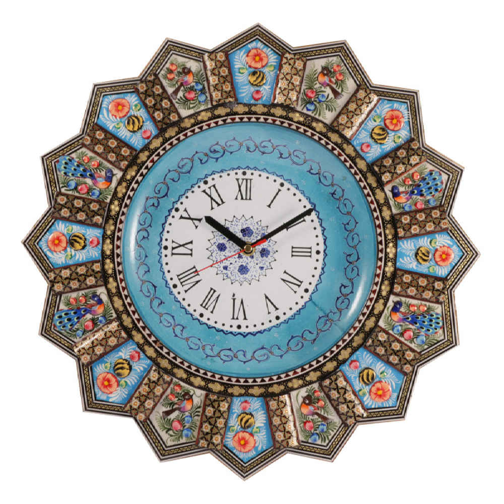 Handgemaakte Perzische Houten Wandklok – Khatam Marqueterie, Armaghan