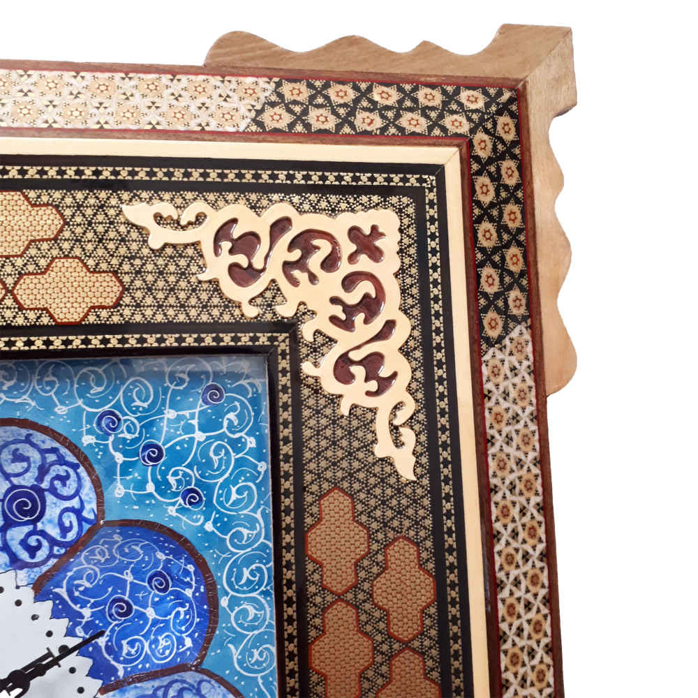 Handgemaakte Perzische Houten Wandklok – Khatam Marqueterie, Bina