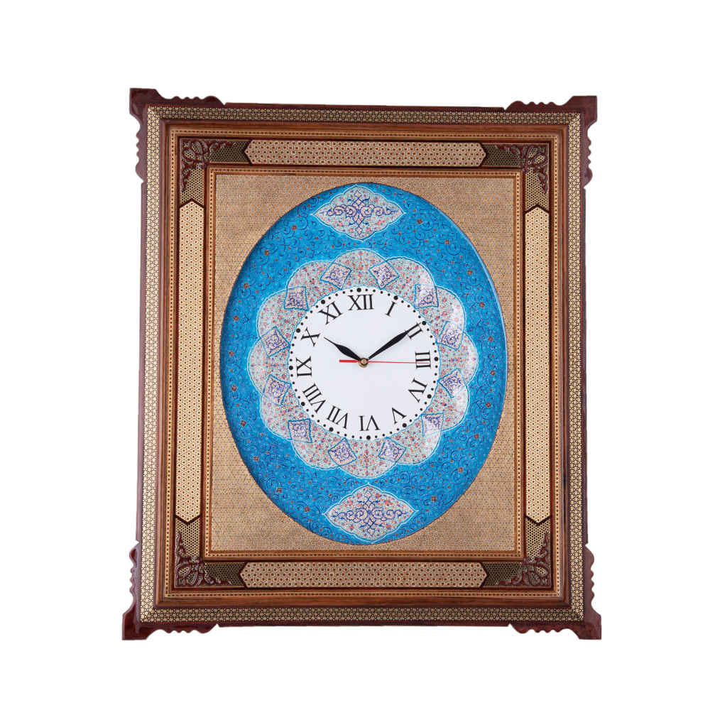 Handgemaakte Perzische Houten Wandklok – Khatam Marqueterie, Klassiek