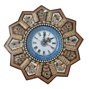 Handgemaakte Perzische Houten Wandklok – Khatam Marqueterie, Elena