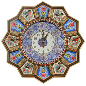 Handgemaakte Perzische Houten Wandklok – Khatam Marqueterie, Elma