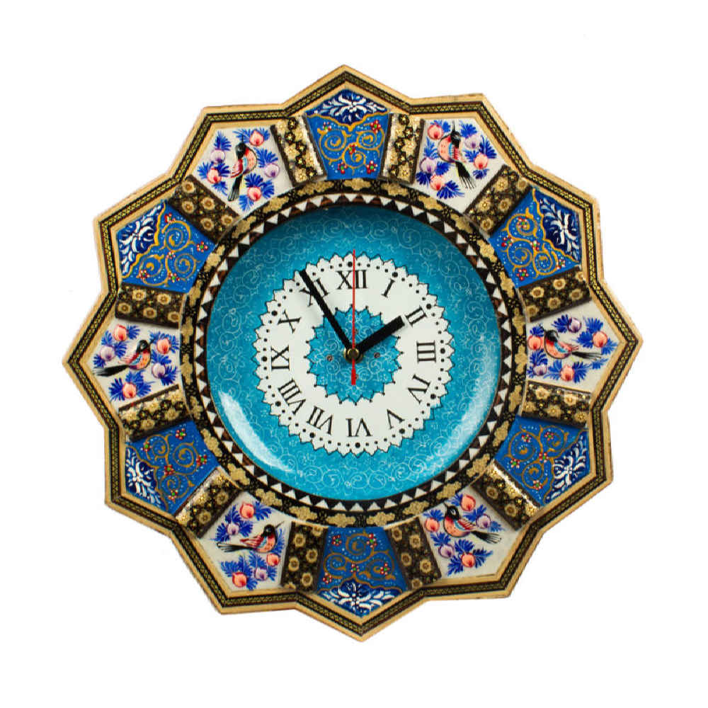 Handgemaakte Perzische Houten Wandklok – Khatam Marqueterie, Elnaz