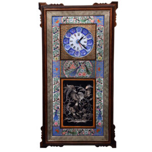 Handgemaakte Perzische Houten Wandklok – Khatam Marqueterie, Golban