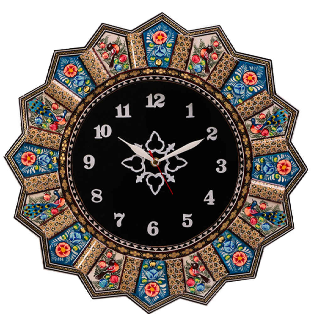 Handgemaakte Perzische Houten Wandklok – Khatam Marqueterie, Hana