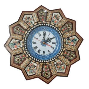 Handgemaakte Perzische Houten Wandklok – Khatam Marqueterie, Katayoon