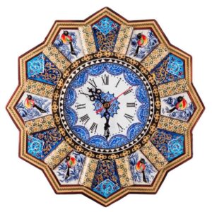 Handgemaakte Perzische Houten Wandklok – Khatam Marqueterie, Khorshidi