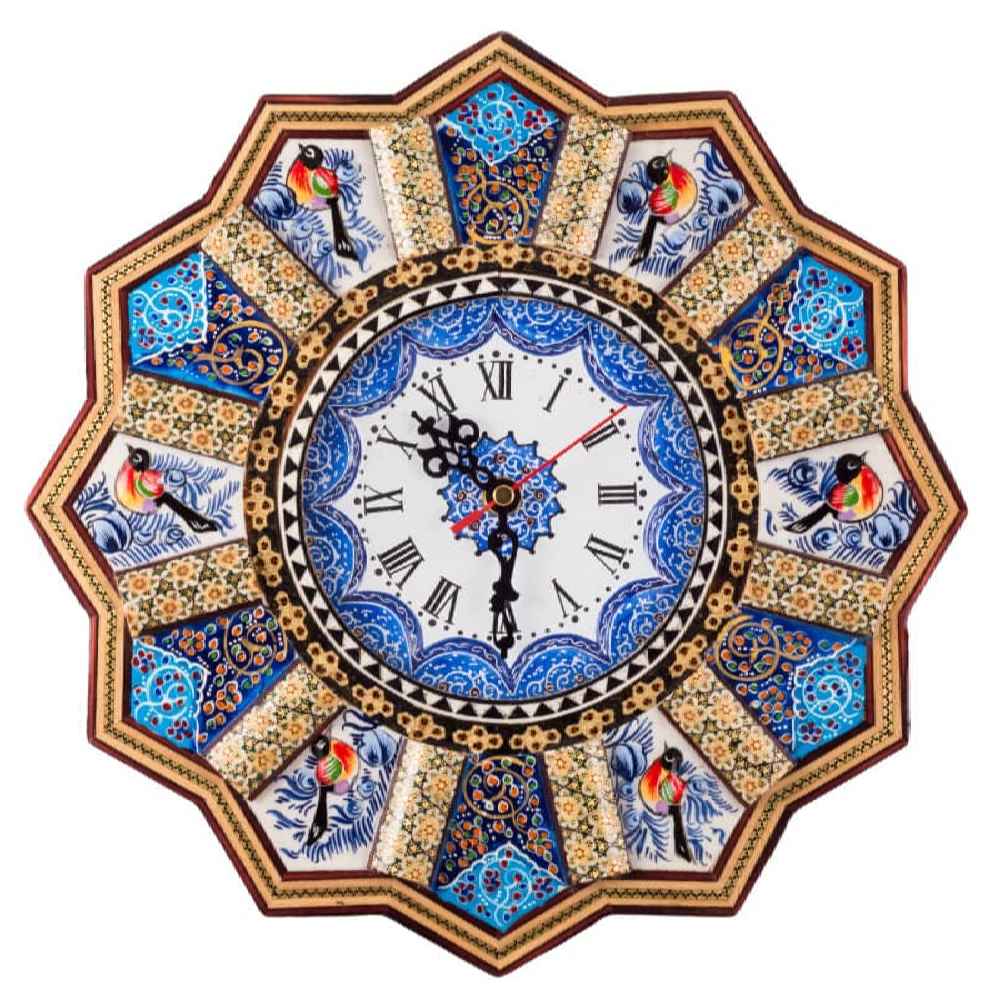 Handgemaakte Perzische Houten Wandklok – Khatam Marqueterie, Khorshidi