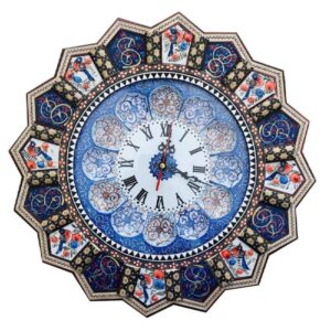 Handgemaakte Perzische Houten Wandklok – Khatam Marqueterie, Lila