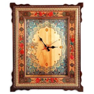 Handgemaakte Perzische Houten Wandklok – Khatam Marqueterie, Naghashi