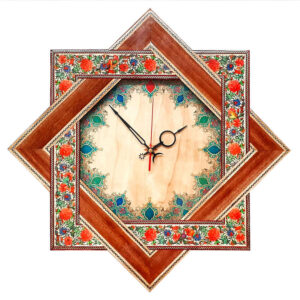Handgemaakte Perzische Houten Wandklok – Khatam Marqueterie, Narenji