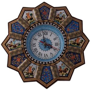 Handgemaakte Perzische Houten Wandklok – Khatam Marqueterie, Nazanin