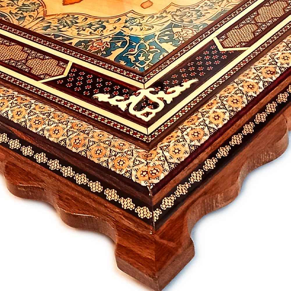 Handgemaakte Perzische Houten Wandklok – Khatam Marqueterie, Tazhib
