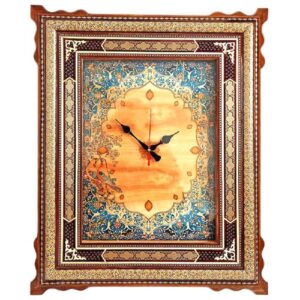 Handgemaakte Perzische Houten Wandklok – Khatam Marqueterie, Tazhib