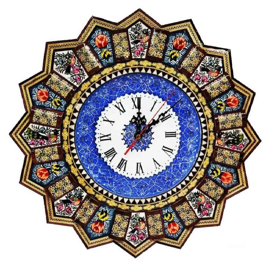 Handgemaakte Perzische Houten Wandklok – Khatam Marqueterie, Tiara
