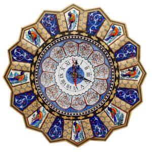 Handgemaakte Perzische Houten Wandklok – Khatam Marqueterie, Zarrin