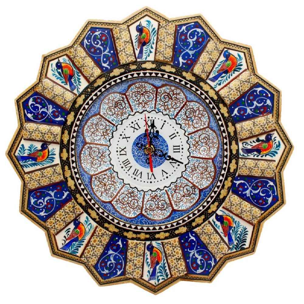 Handgemaakte Perzische Houten Wandklok – Khatam Marqueterie, Zarrin