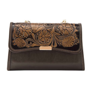 Luxe handgemaakte leren crossbody tas met bloemenmotief