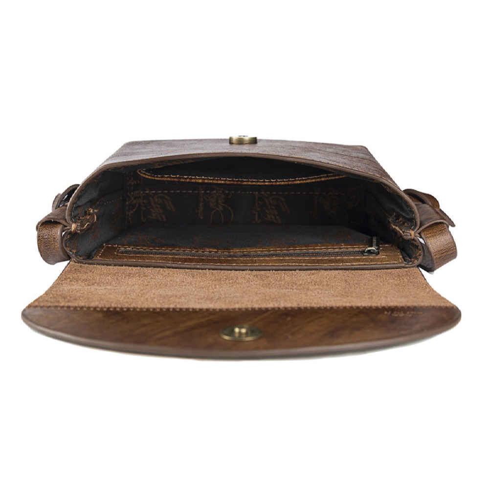 Handgemaakte Leren Crossbody Schoudertas – Perzische Calligrafie Rasa