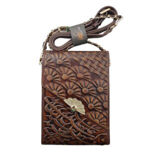 Handgemaakte Leren Crossbody Schoudertas – Perzische Calligrafie Sadaf Design