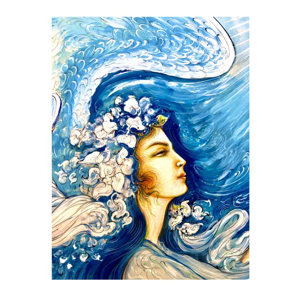 Origineel Perzisch Miniatuurkunst Schilderij: Aquarel op Karton – Niayesh, door Rasoul Motamedi