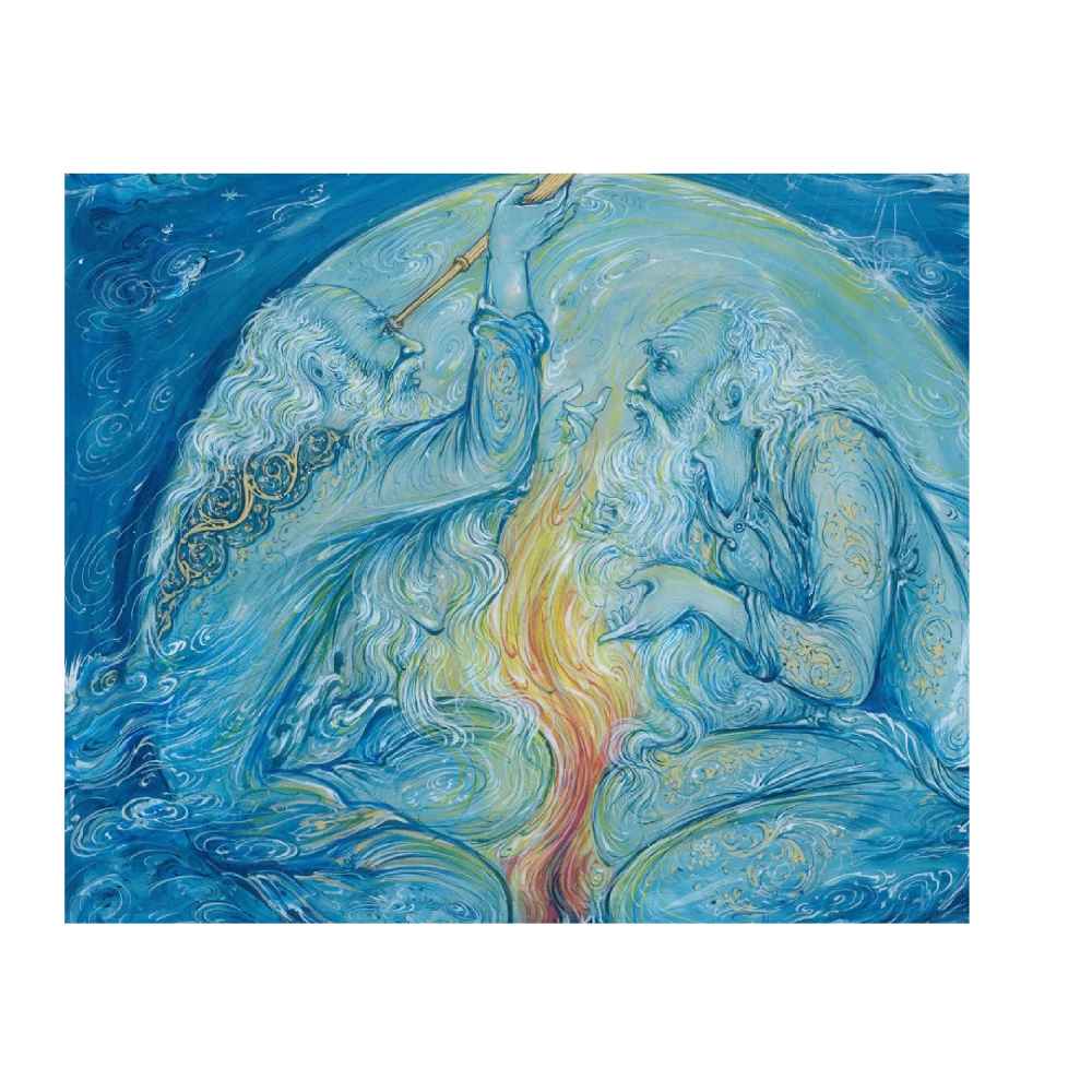 Origineel Perzisch Miniatuurkunst Schilderij: Aquarel – Khayyam Zon, door Rasoul Motamedi