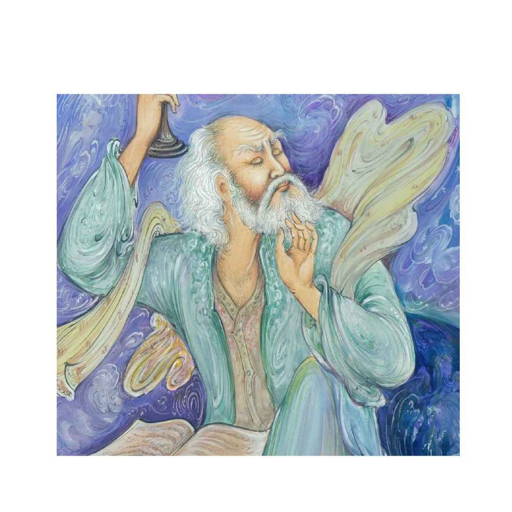 Originele Perzische Miniatuurkunst Schilderij: Aquarel op Karton – Adab, door Rasoul Motamedi
