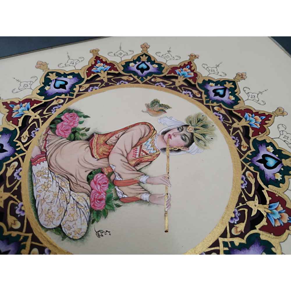 Originele Perzische Miniatuurkunst Schilderij: Gouche op Karton – Banoo, door Mohadeseh Asari