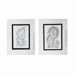 Set van 2 Perzische Miniatuur Schilderijen – Aquarel Paard