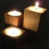 Massief Houten Kubus Waxinelichthouder Set van 3 / Deco