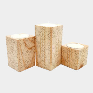 Massief Houten Kubus Waxinelichthouder Set van 3 / Deco