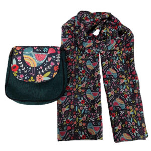 Boheemse Crossbody Schoudertas & Sjaal Set met Vogelmotief