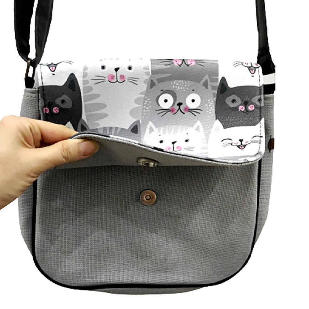 Boheemse Crossbody Schoudertas & Sjaal Set met Schattige Kattenprint