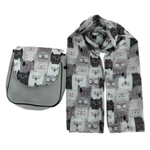 Boheemse Crossbody Schoudertas & Sjaal Set met Schattige Kattenprint