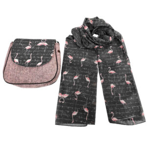 Boheemse Crossbody Schoudertas & Sjaal Set met Flamingo Design