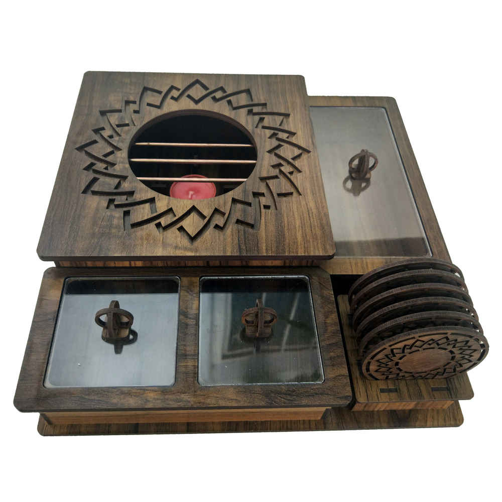 Aryana Edition Houten Thee-Organizer Doos met Verwarmingsvoet