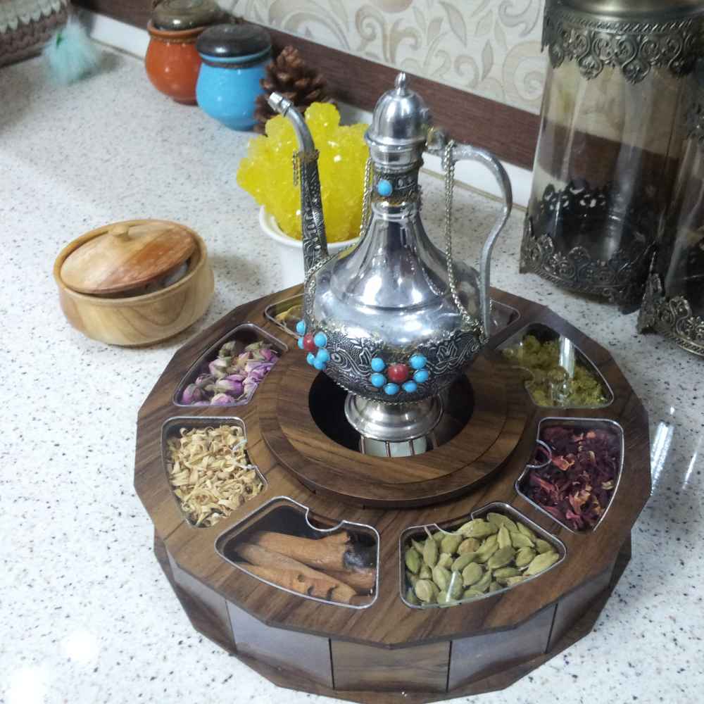 Mehrsa Stijl Houten Theedoos met Geïntegreerde Verwarmer