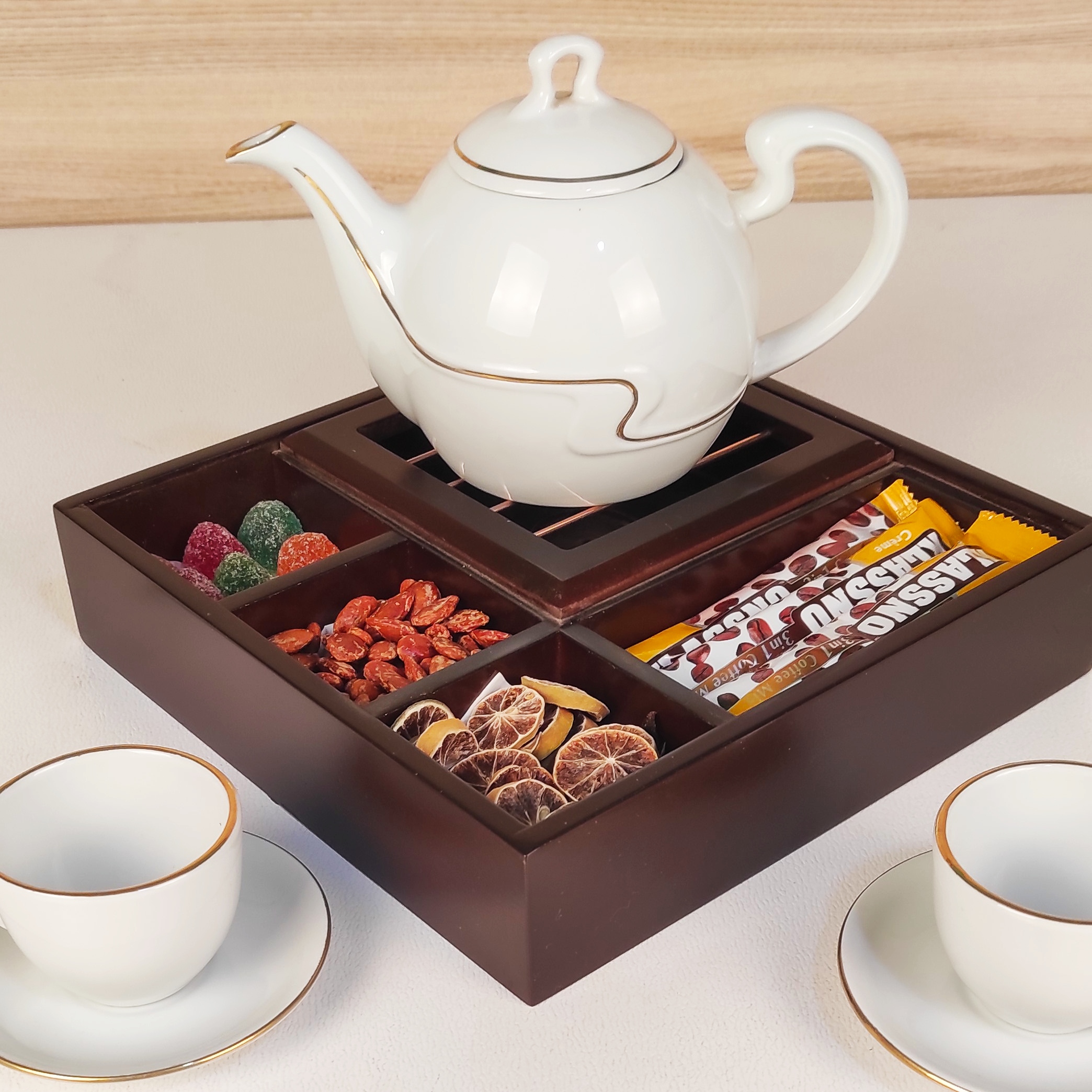 Mina Edition Houten Theezakjes-Organizer met Verwarmer