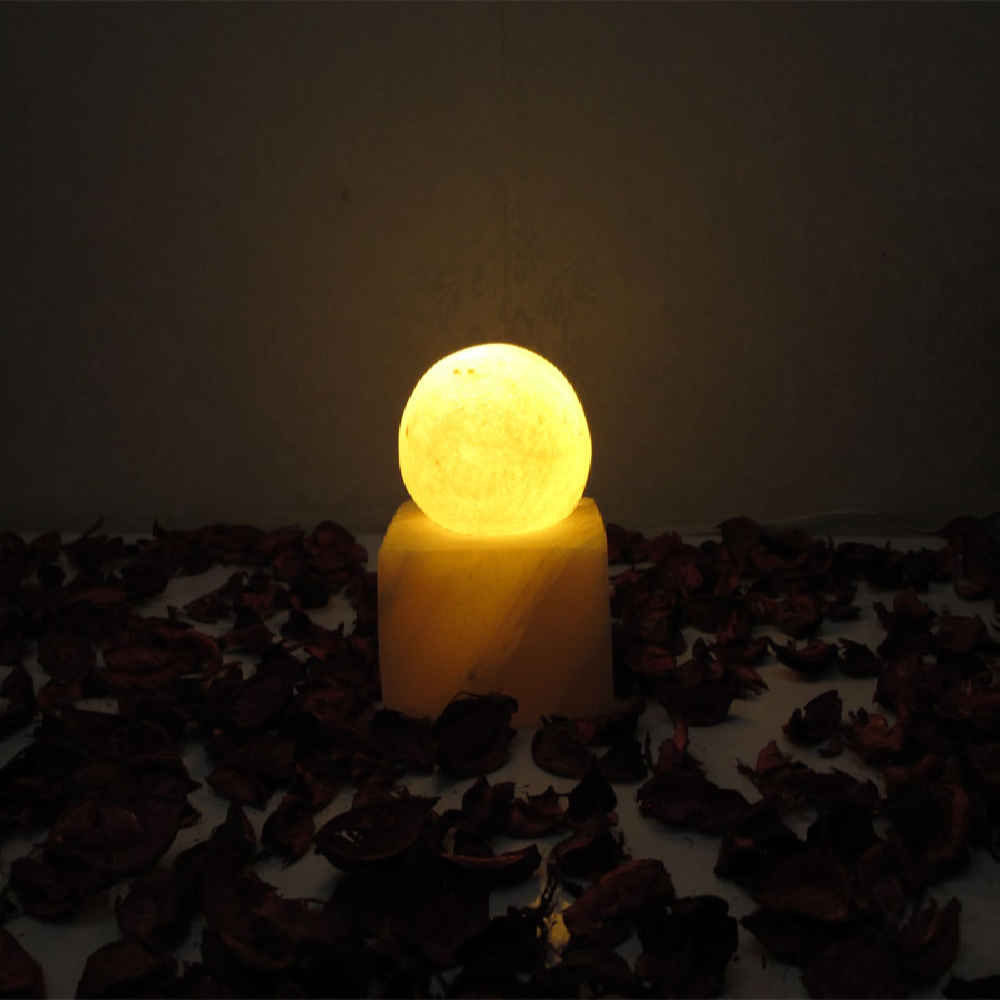 Perzische bol zoutlamp – Handgemaakt ontwerp met kubusvormige basis