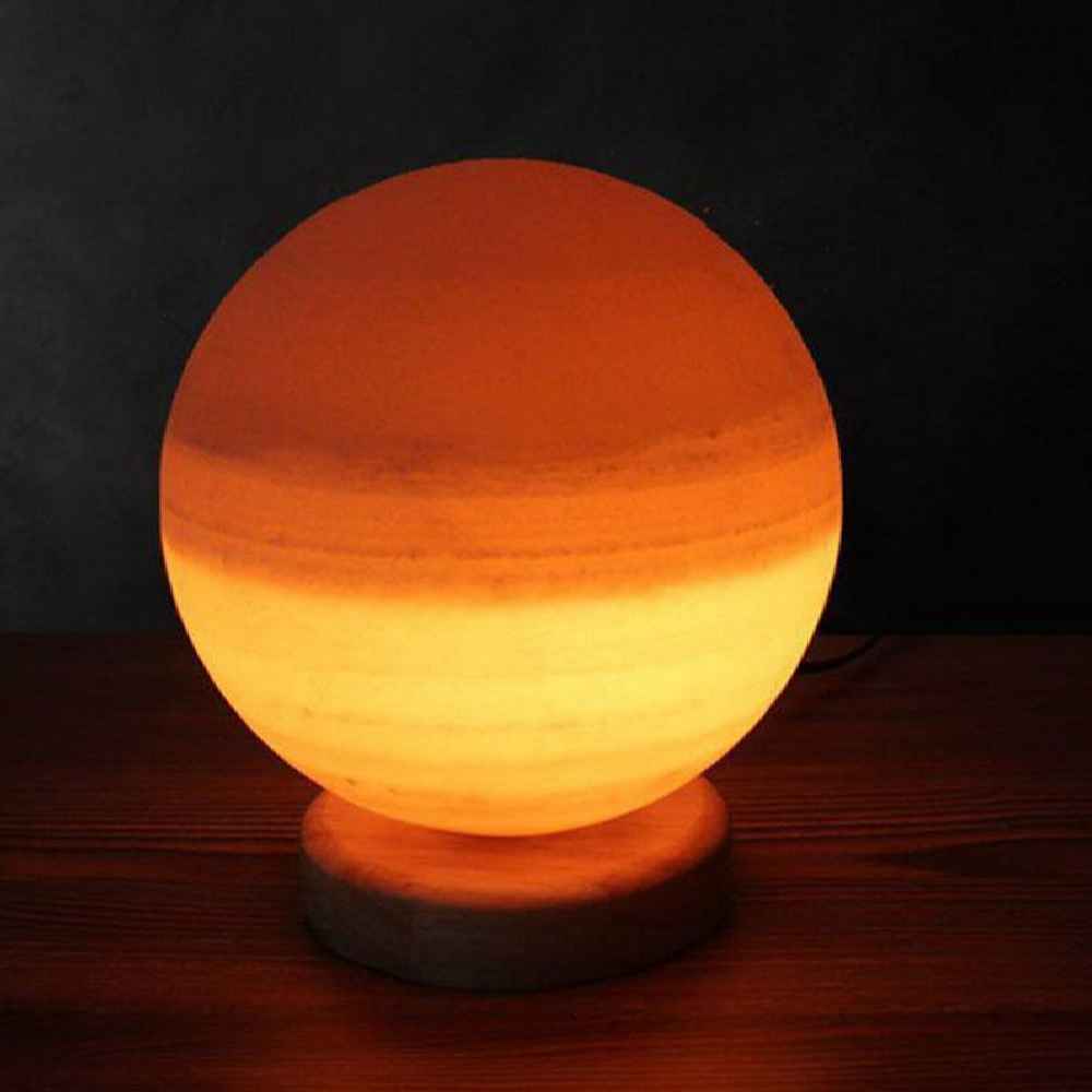 Perzische bol zoutlamp – Handgemaakt ontwerp met houten basis