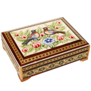 Perzische Houten Kaartenbox – Khatam Homa met Emaille