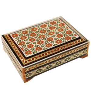 Perzische Houten Kaartenbox – Khatam Laya met Emaille
