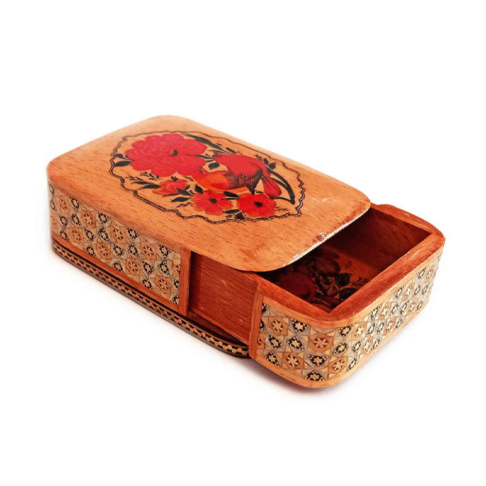 Perzische Houten Kaartenbox – Khatam Raha met Emaille