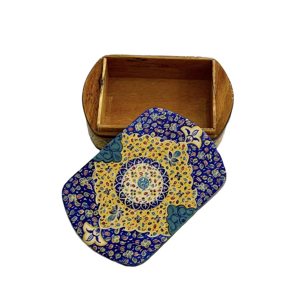 Perzische Houten Kaartenbox – Khatam Raya met Emaille