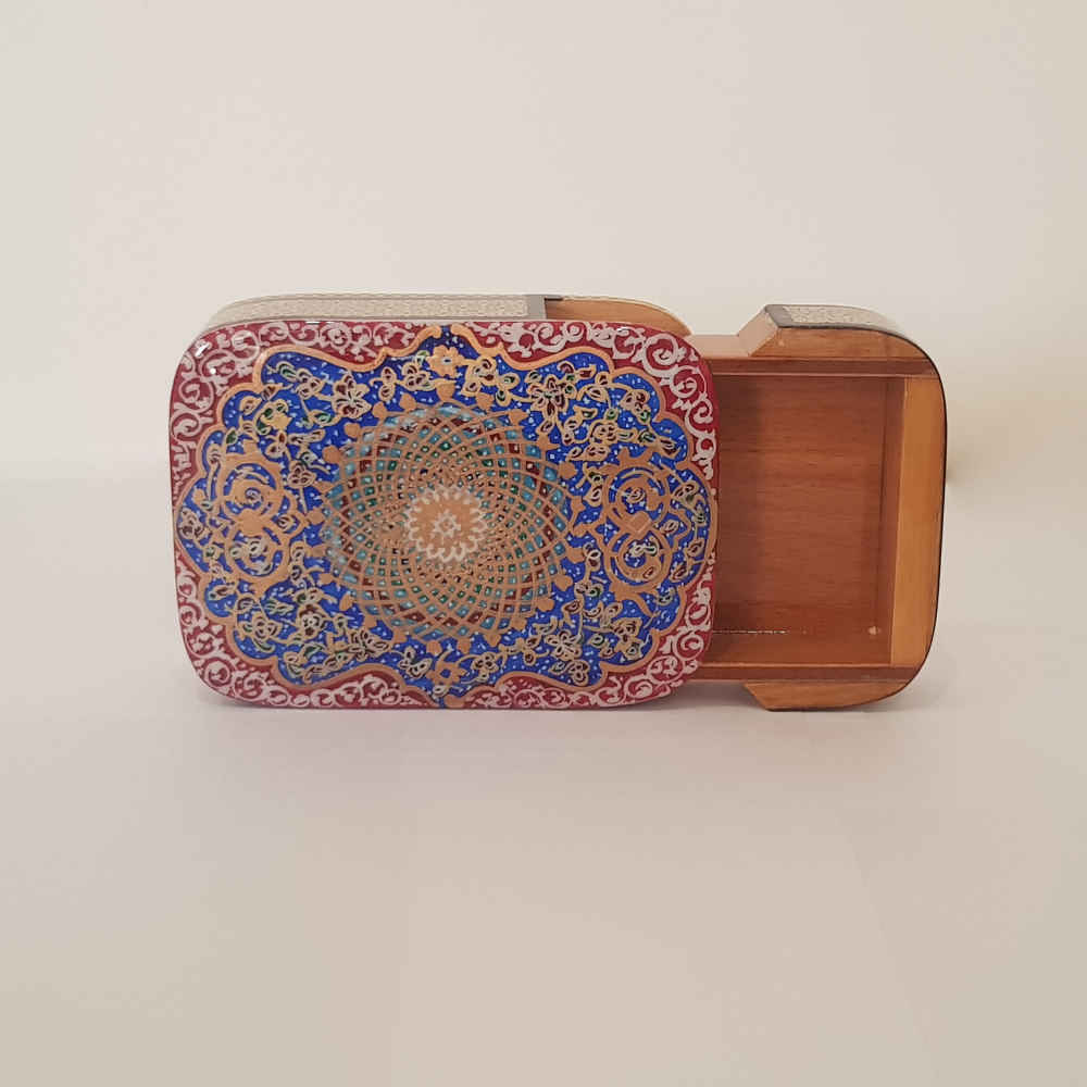 Perzische Houten Kaartenbox – Khatam Roya met Emaille