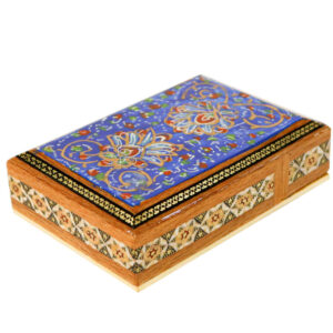 Perzische Houten Kaartenbox – Khatam Tashib met Emaille