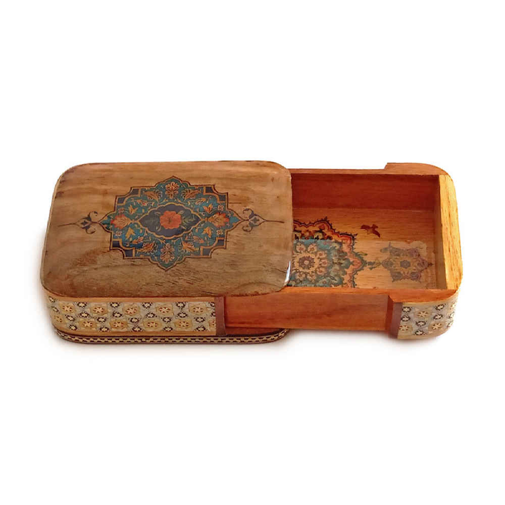 Perzische Houten Kaartenbox – Khatam Tazhib met Emaille